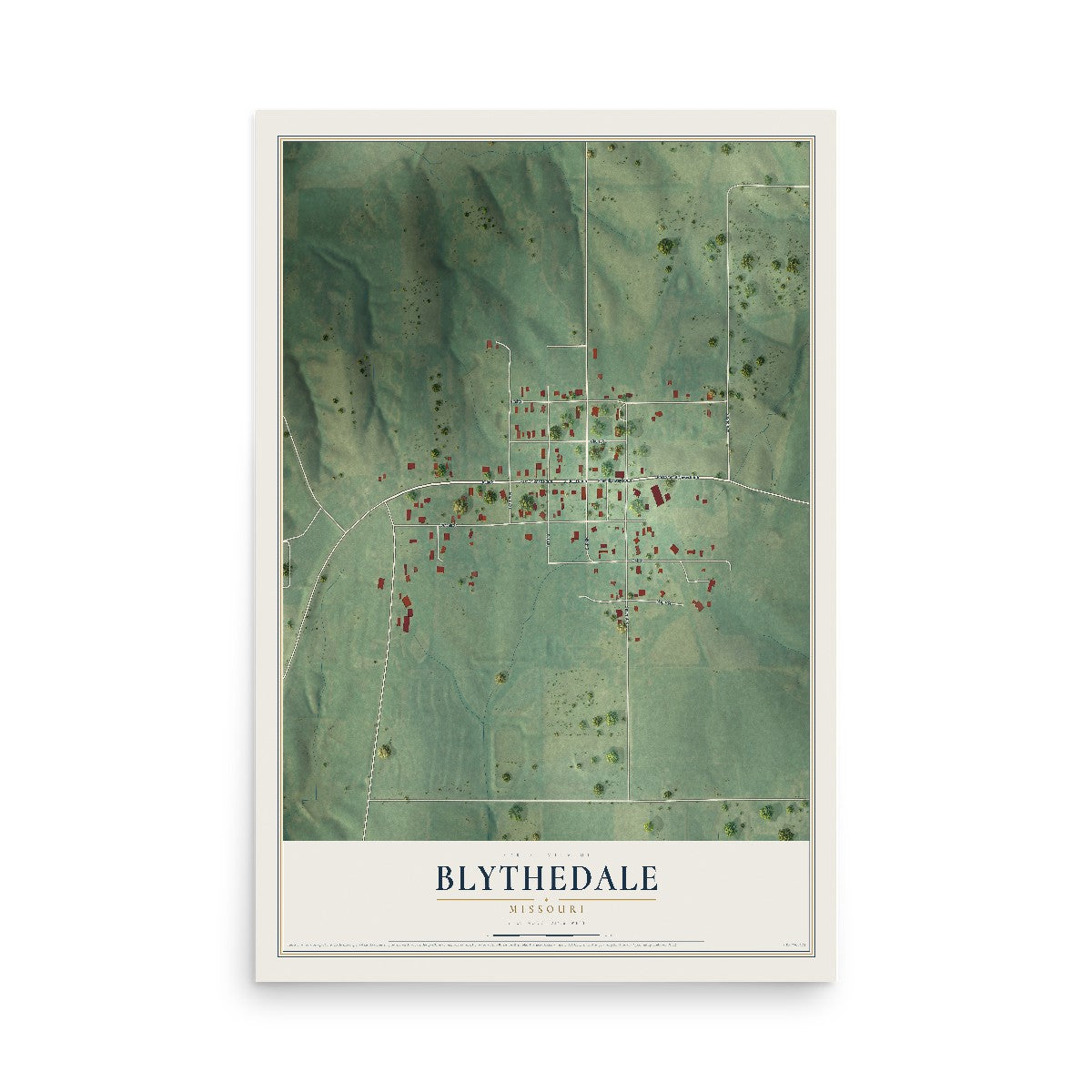 Map of Blythedale, Missouri, 12 x 18 inch unframed archival matte print