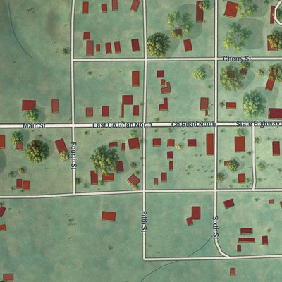 Close-up of the map of Blythedale, Missouri print showing street and building detail