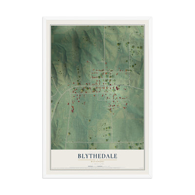 Map of Blythedale, Missouri, 12 x 18 inch print in a white wood frame