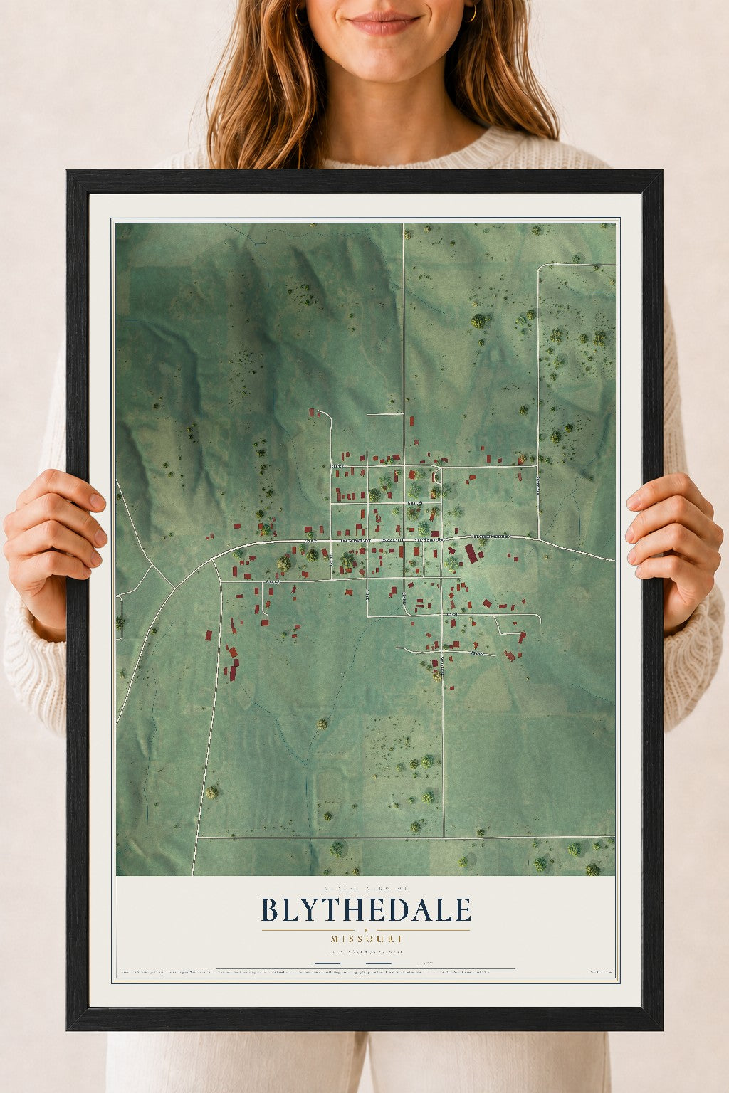 Map of Blythedale, Missouri, 18 x 24 inch print in a black wood frame