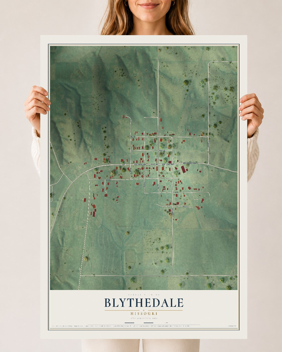 Map of Blythedale, Missouri, 24 x 36 inch unframed archival matte print