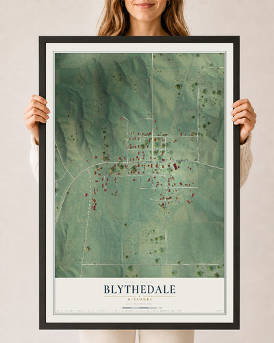 Map of Blythedale, Missouri, 24 x 36 inch print in a black wood frame