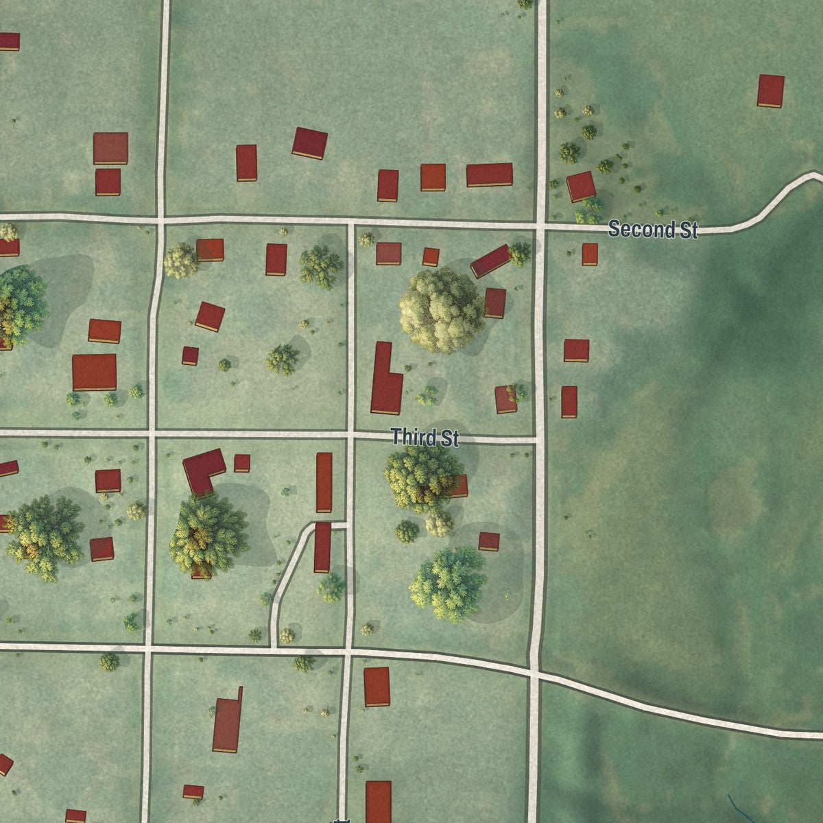 Close-up of the map of Bogard, Missouri print showing street and building detail