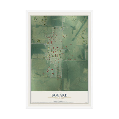 Map of Bogard, Missouri, 12 x 18 inch print in a white wood frame