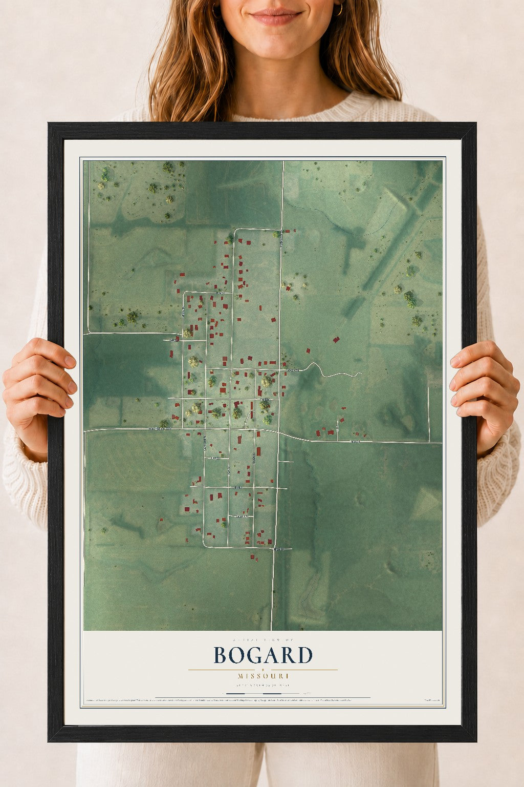 Map of Bogard, Missouri, 18 x 24 inch print in a black wood frame