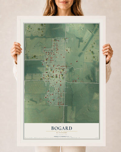 Map of Bogard, Missouri, 24 x 36 inch print in a white wood frame