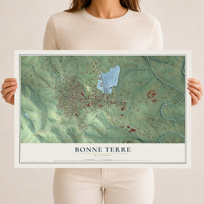 Map of Bonne Terre, Missouri, 12 x 18 inch unframed archival matte print
