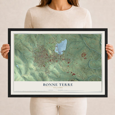 Map of Bonne Terre, Missouri, 12 x 18 inch print in a black wood frame