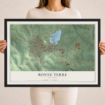 Map of Bonne Terre, Missouri, 18 x 24 inch print in a black wood frame
