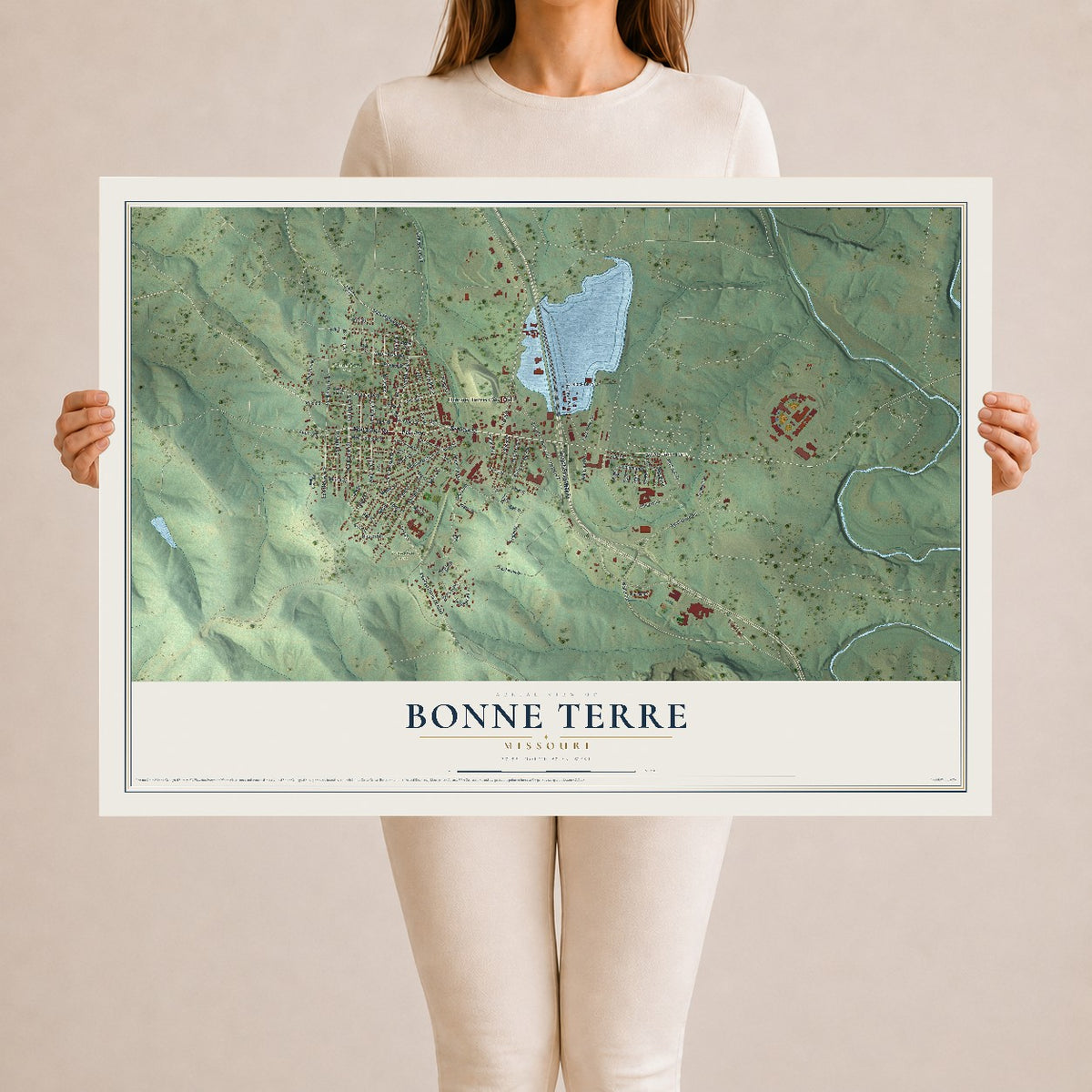 Map of Bonne Terre, Missouri, 24 x 36 inch unframed archival matte print