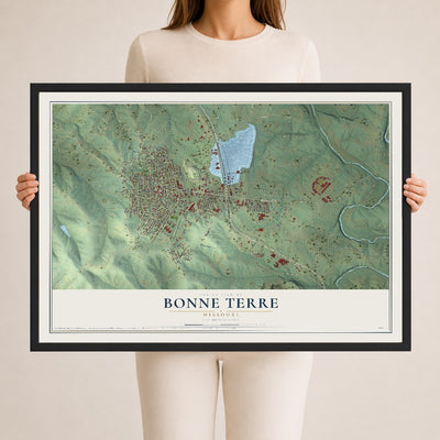 Map of Bonne Terre, Missouri, 24 x 36 inch print in a black wood frame