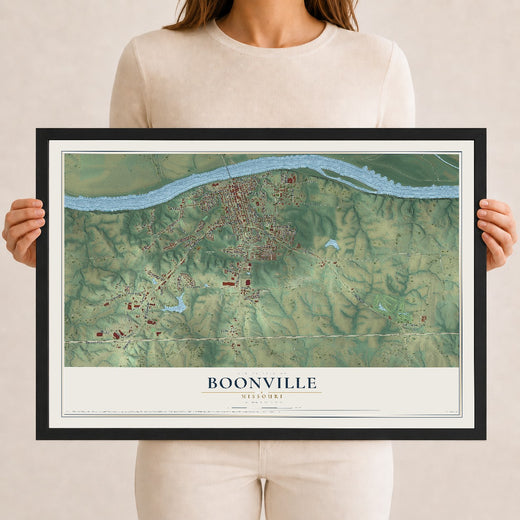 Map of Boonville, Missouri, 12 x 18 inch print in a black wood frame