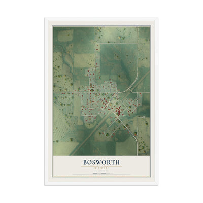 Map of Bosworth, Missouri, 12 x 18 inch print in a white wood frame