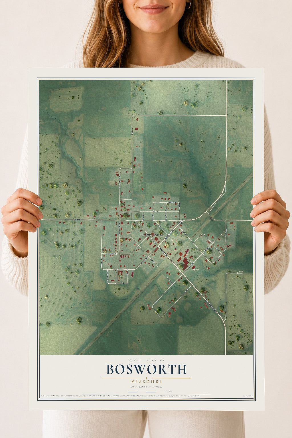 Map of Bosworth, Missouri, 18 x 24 inch unframed archival matte print