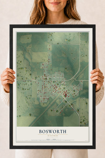 Map of Bosworth, Missouri, 18 x 24 inch print in a black wood frame