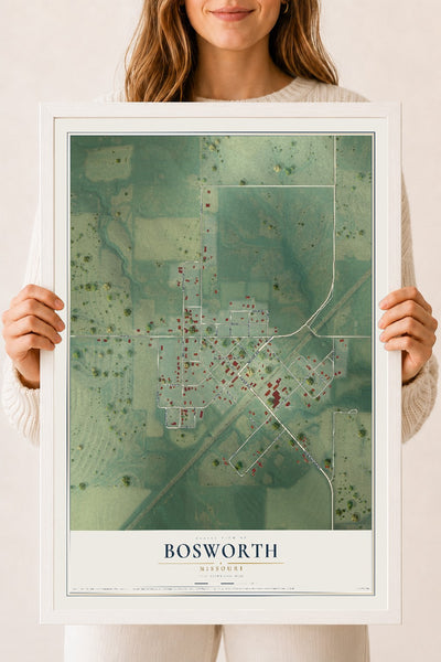 Map of Bosworth, Missouri, 18 x 24 inch print in a white wood frame