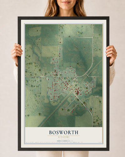 Map of Bosworth, Missouri, 24 x 36 inch print in a black wood frame