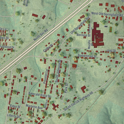 Second close-up of the map of Bourbon, Missouri print showing more streets and buildings