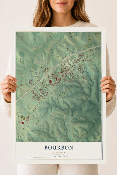 Map of Bourbon, Missouri, 18 x 24 inch unframed archival matte print
