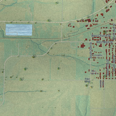 Second close-up of the map of Bowling Green, Missouri print showing more streets and buildings