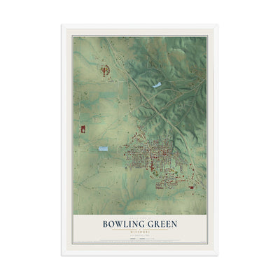 Map of Bowling Green, Missouri, 12 x 18 inch print in a white wood frame