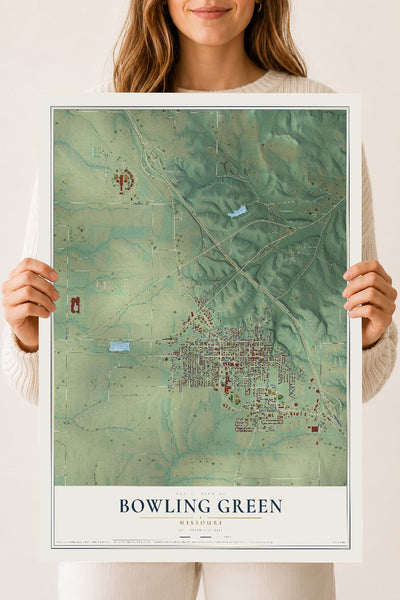 Map of Bowling Green, Missouri, 18 x 24 inch unframed archival matte print