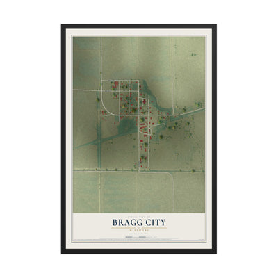 Map of Bragg City, Missouri, 12 x 18 inch print in a black wood frame