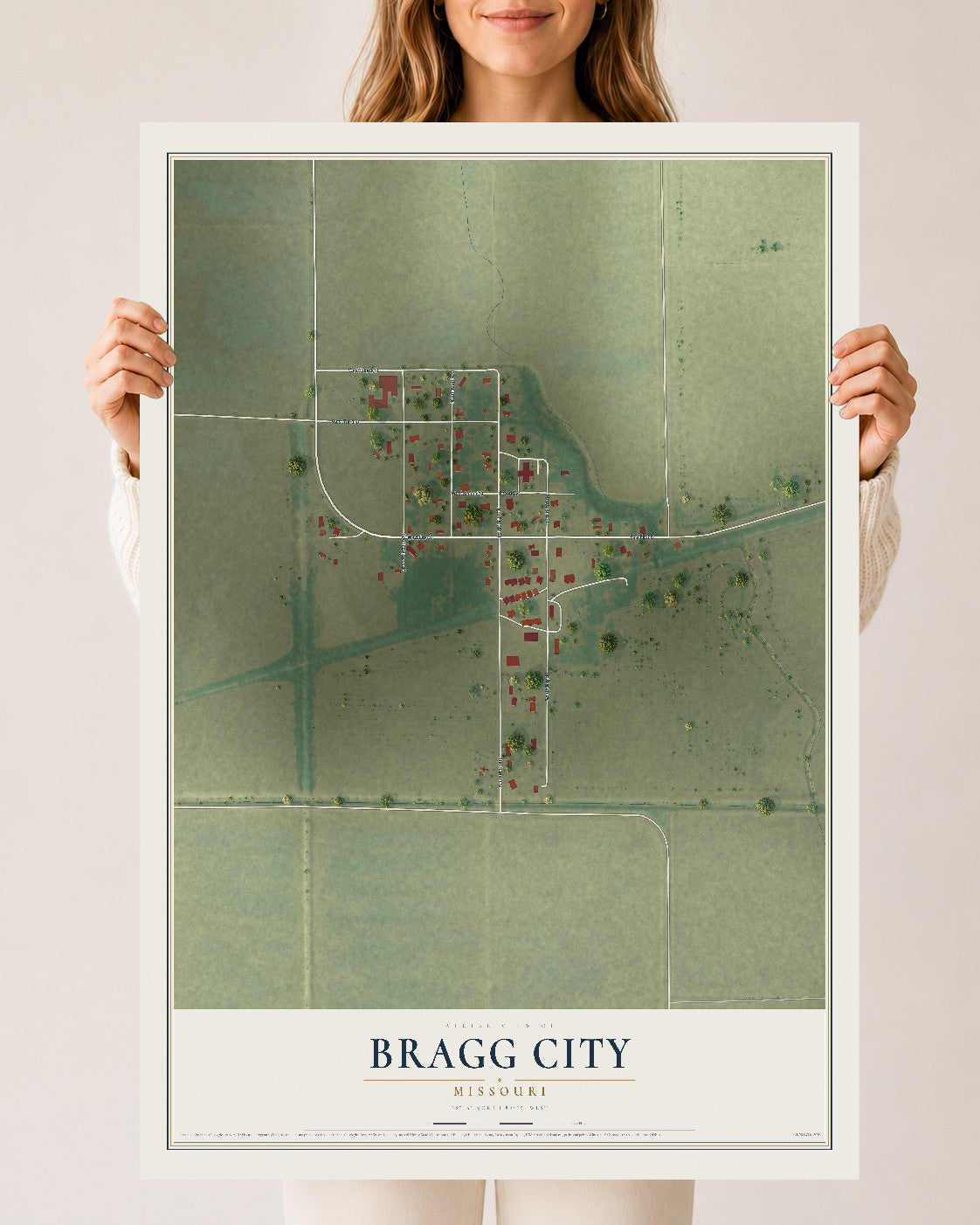 Map of Bragg City, Missouri, 24 x 36 inch unframed archival matte print