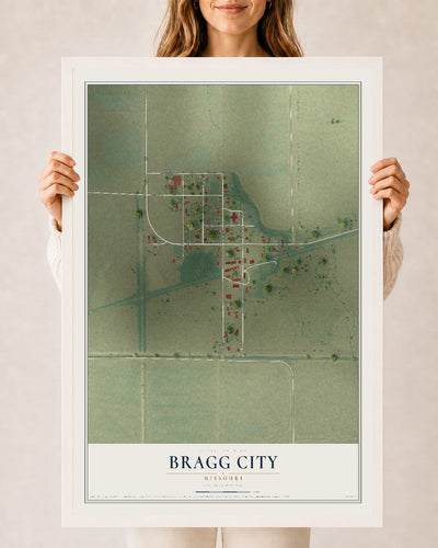 Map of Bragg City, Missouri, 24 x 36 inch print in a white wood frame