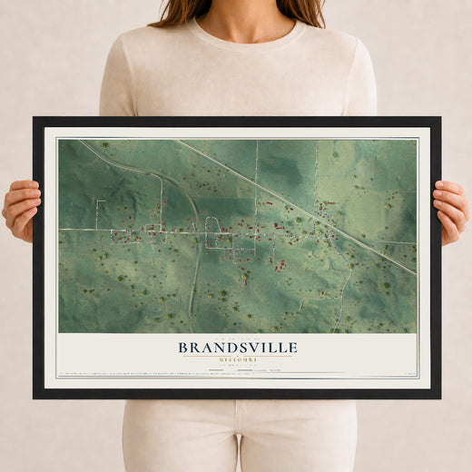 Map of Brandsville, Missouri, 12 x 18 inch print in a black wood frame