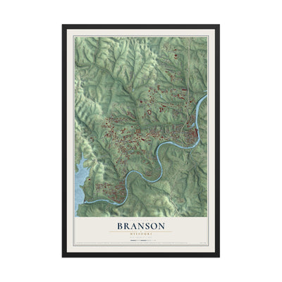 Map of Branson, Missouri, 12 x 18 inch print in a black wood frame