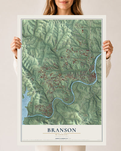 Map of Branson, Missouri, 24 x 36 inch unframed archival matte print