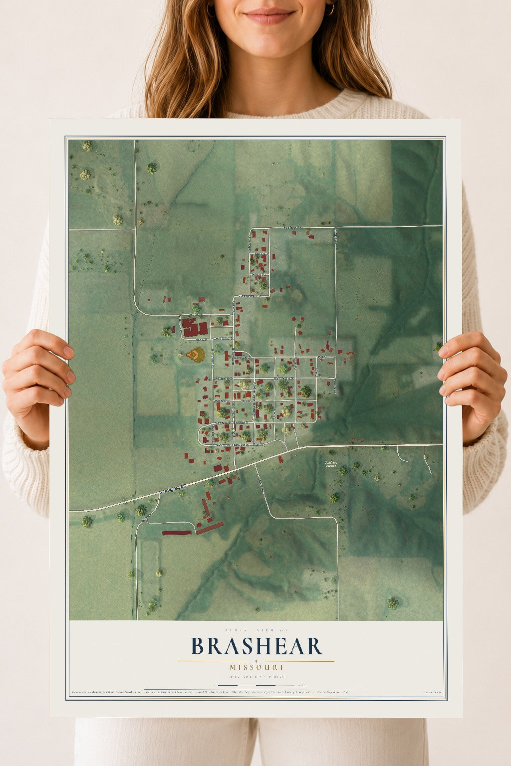 Map of Brashear, Missouri, 18 x 24 inch unframed archival matte print