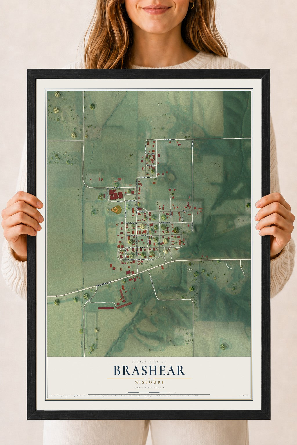 Map of Brashear, Missouri, 18 x 24 inch print in a black wood frame
