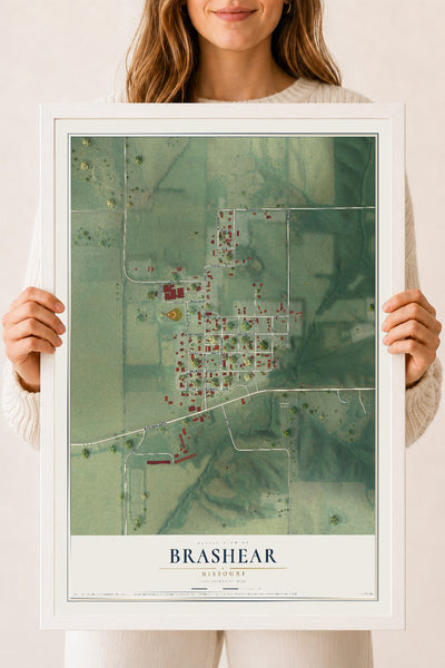 Map of Brashear, Missouri, 18 x 24 inch print in a white wood frame
