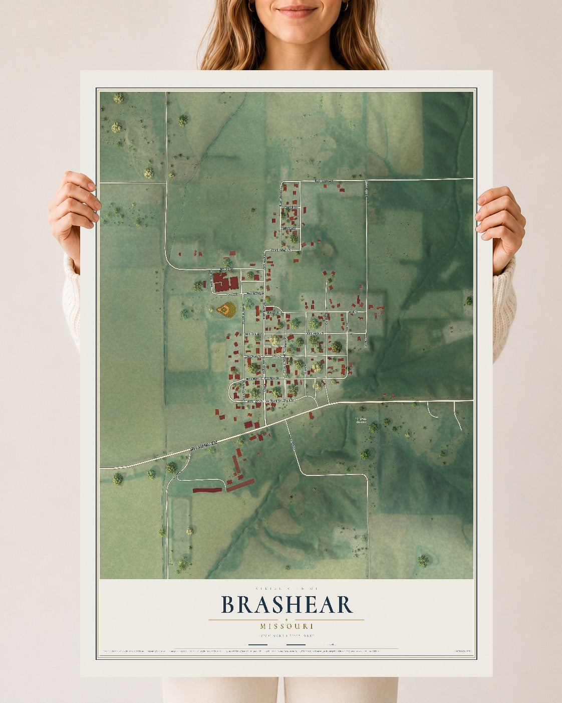 Map of Brashear, Missouri, 24 x 36 inch unframed archival matte print