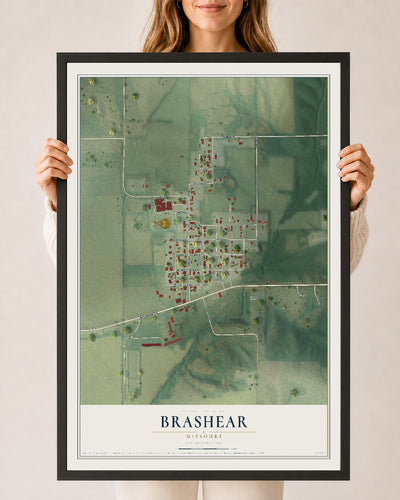 Map of Brashear, Missouri, 24 x 36 inch print in a black wood frame