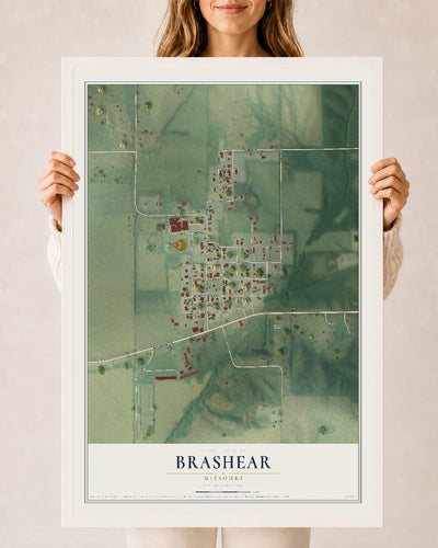 Map of Brashear, Missouri, 24 x 36 inch print in a white wood frame