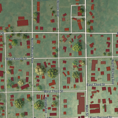 Close-up of the map of Braymer, Missouri print showing street and building detail