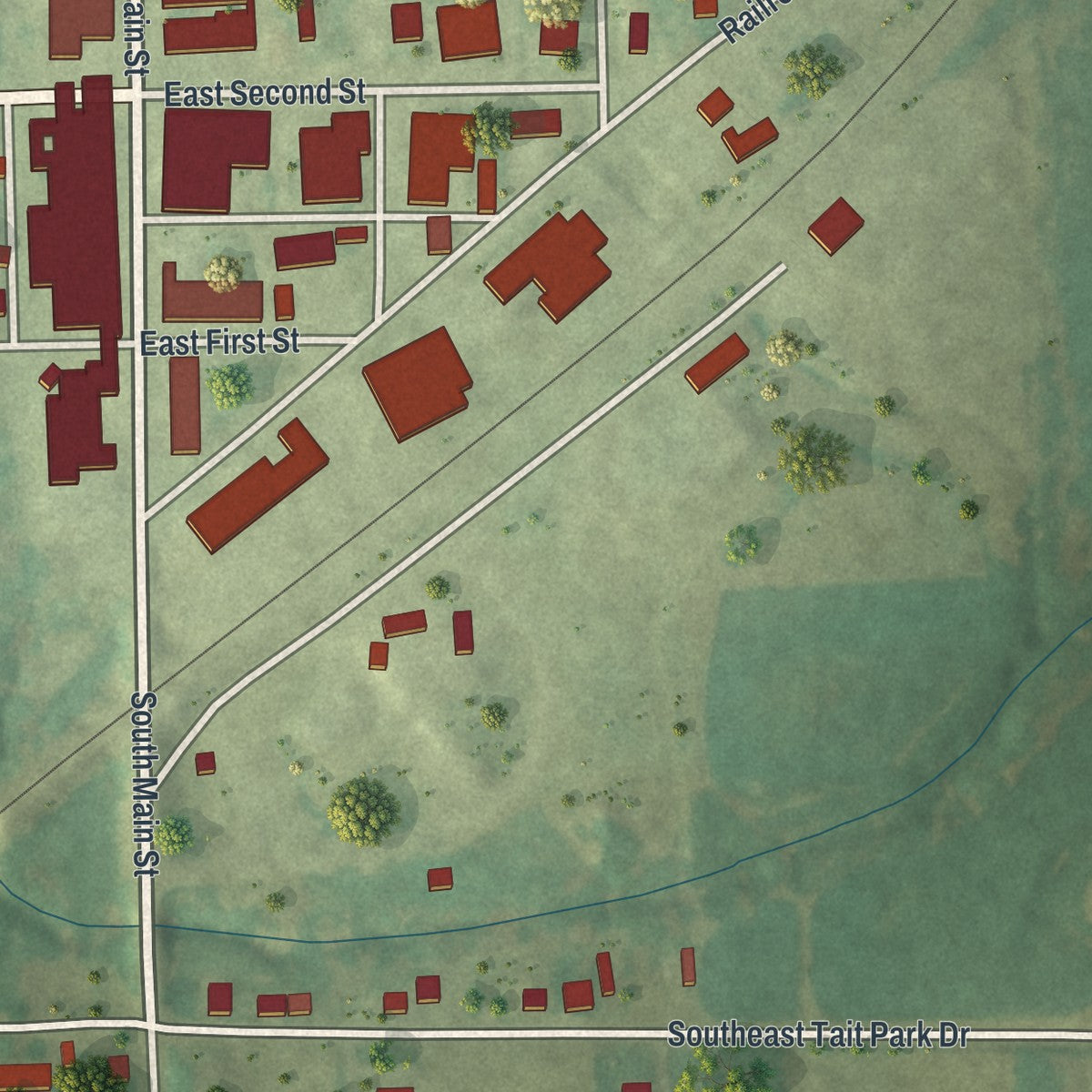Second close-up of the map of Braymer, Missouri print showing more streets and buildings