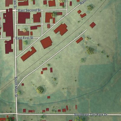 Second close-up of the map of Braymer, Missouri print showing more streets and buildings