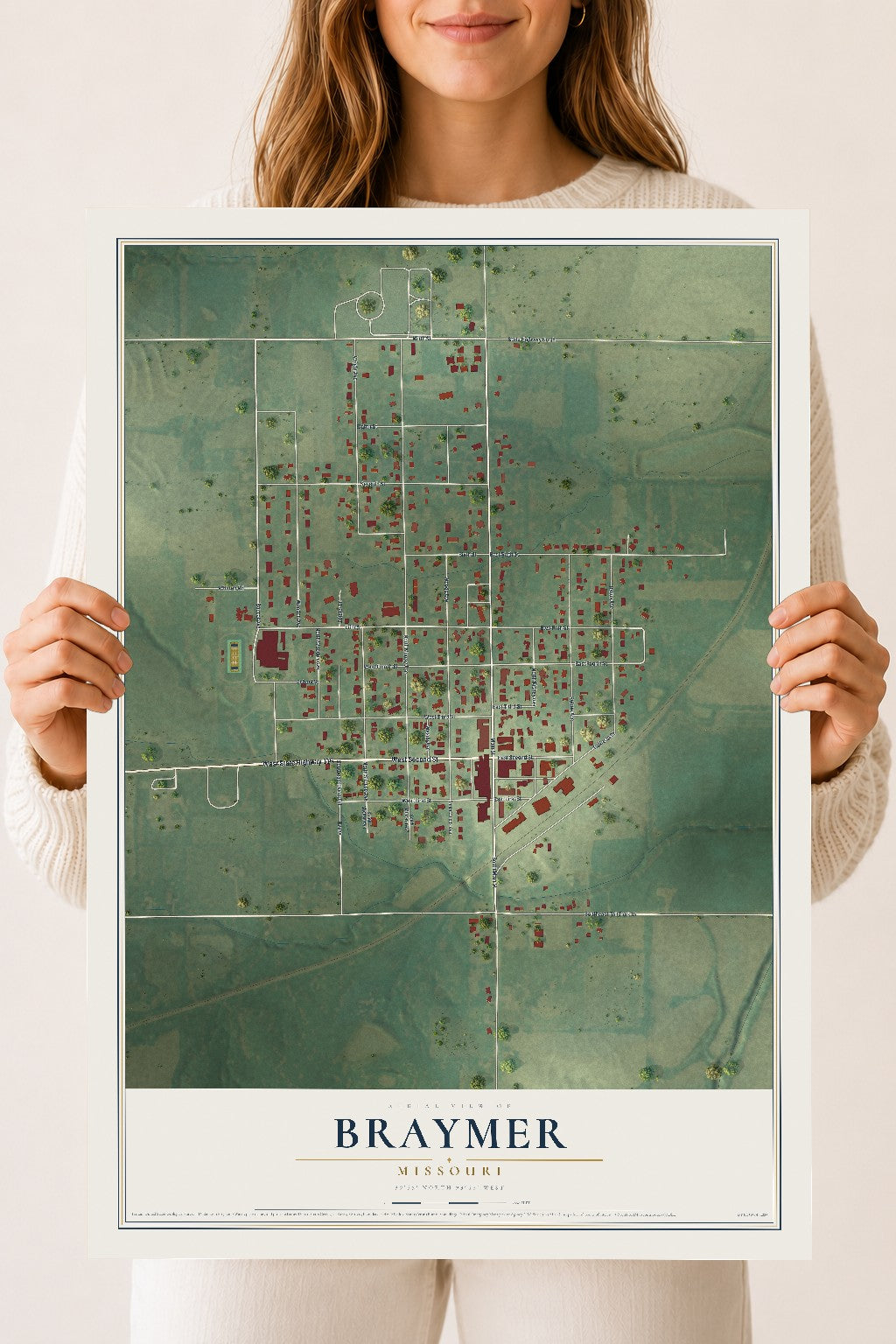 Map of Braymer, Missouri, 18 x 24 inch unframed archival matte print
