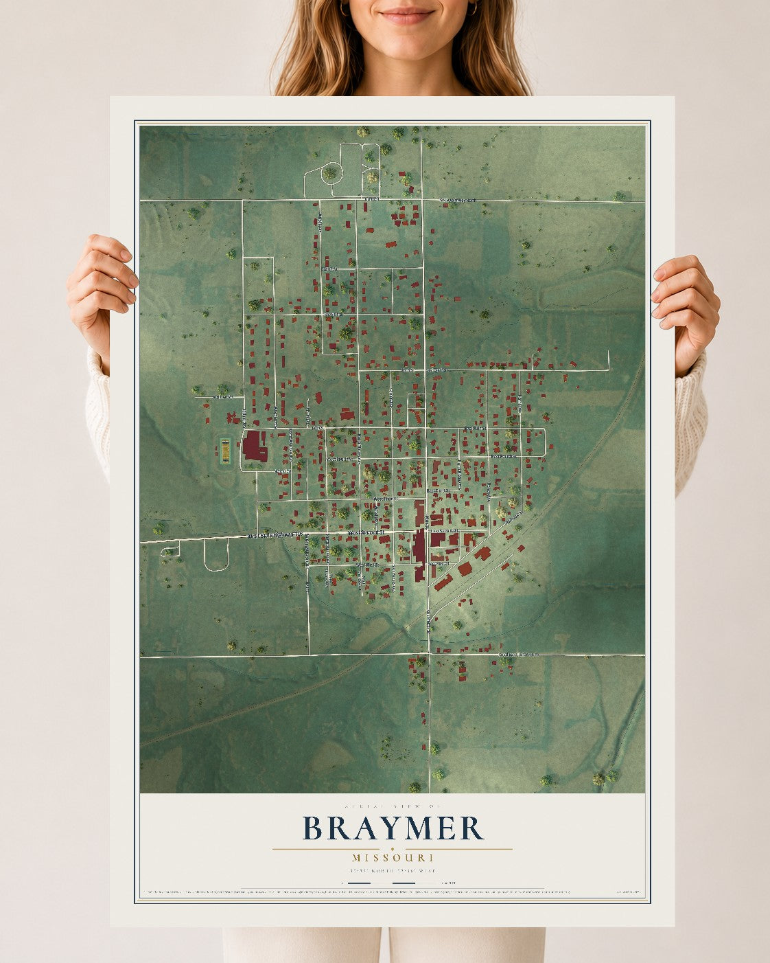 Map of Braymer, Missouri, 24 x 36 inch unframed archival matte print