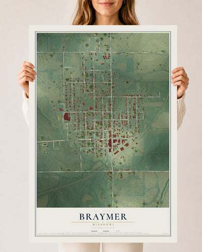 Map of Braymer, Missouri, 24 x 36 inch unframed archival matte print