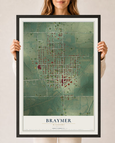 Map of Braymer, Missouri, 24 x 36 inch print in a black wood frame