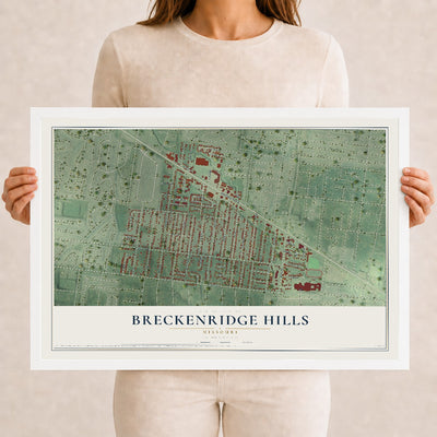 Map of Breckenridge Hills, Missouri, 12 x 18 inch print in a white wood frame