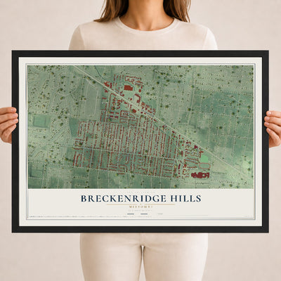 Map of Breckenridge Hills, Missouri, 18 x 24 inch print in a black wood frame