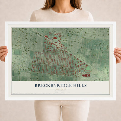 Map of Breckenridge Hills, Missouri, 18 x 24 inch print in a white wood frame