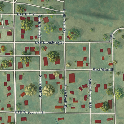 Close-up of the map of Breckenridge, Missouri print showing street and building detail