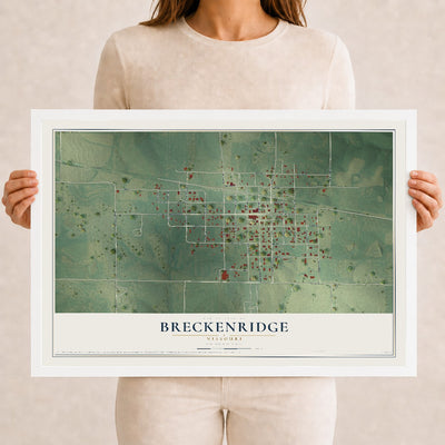 Map of Breckenridge, Missouri, 12 x 18 inch print in a white wood frame